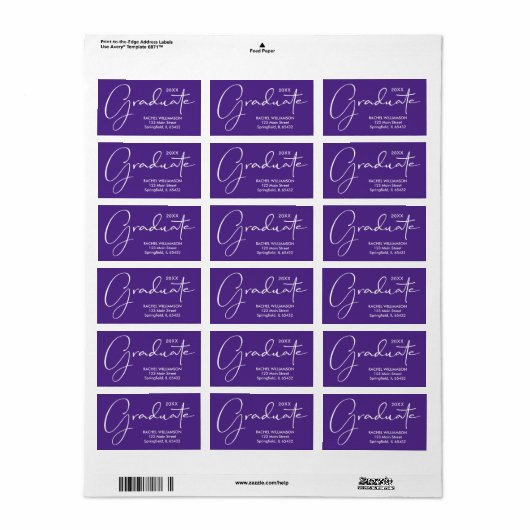 Afstuderen Script Paarse retour adres Etiket (Full Sheet)