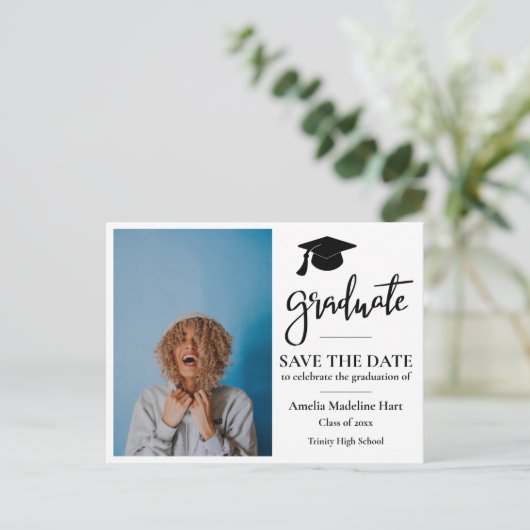 Afstuderen script | PET AFSTUDEERDER | De datum-fo Briefkaart (Staand voorkant)