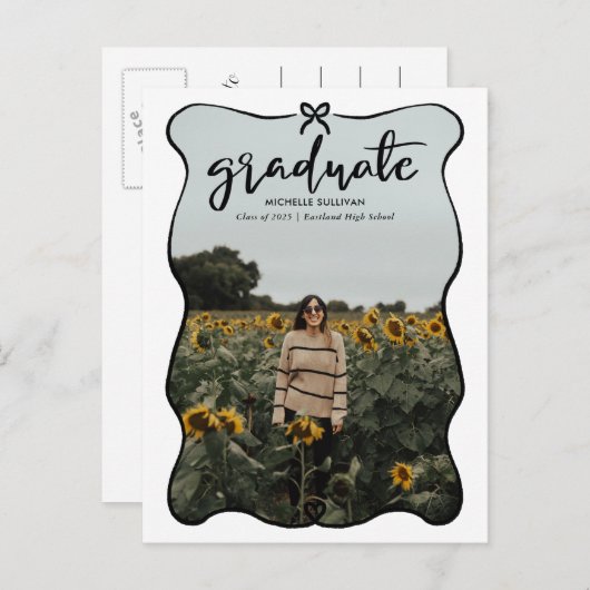 Afstuderen Script Schattige Bow Heart Lijst | Foto Aankondigingskaart (Voorkant / Achterkant)