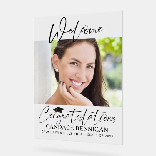 Afstuderen Script Welkom Foto Gefeliciteerd Acryl Bord (Hoek)