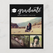 Afstuderen Script Zwart Afstuderen Fotocollage Uitnodiging Briefkaart (Voorkant)