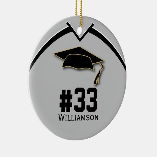 Afstuderen Senior Football Player Silver Grey Keramisch Ornament (Rechts)