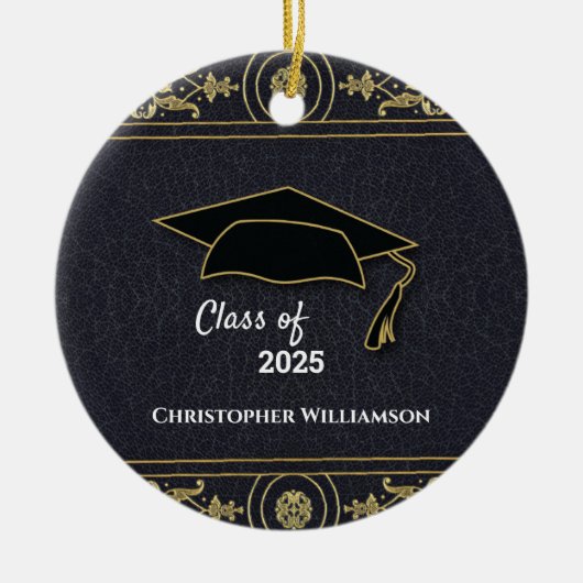 Afstuderen Senior Year Elegant Black Gold Keramisch Ornament (Voorkant)