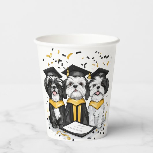 Afstuderen Shih Tzu Dogs Papieren Bekers (Achterkant)