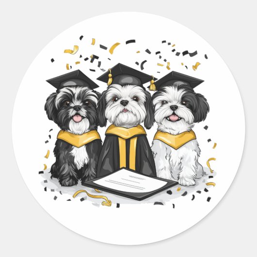 Afstuderen Shih Tzu Dogs Ronde Sticker (Voorkant)