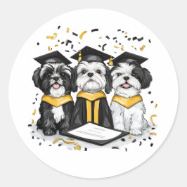 Afstuderen Shih Tzu Dogs Ronde Sticker