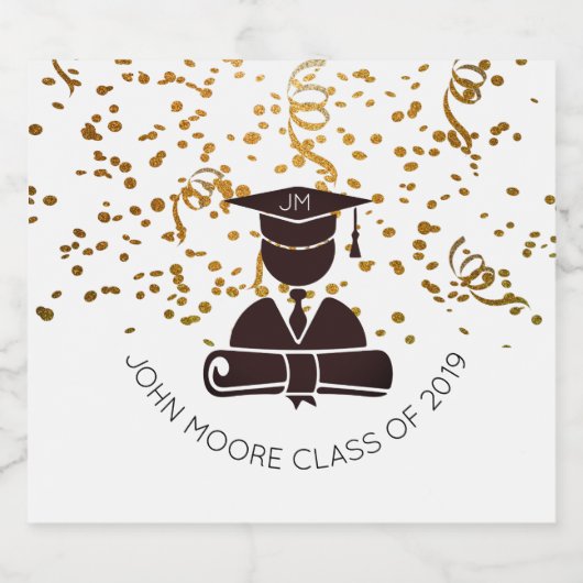 Afstuderen silhouet en diploma en Confetti Bier Etiket (Enkel label)
