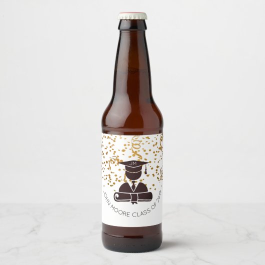 Afstuderen silhouet en diploma en Confetti Bier Etiket (Voorkant)