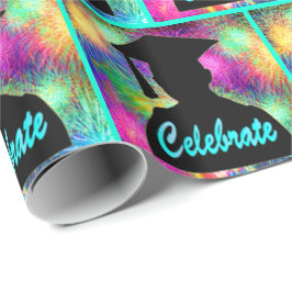 Afstuderen silhouet vieren op neon vuurwerk cadeaupapier