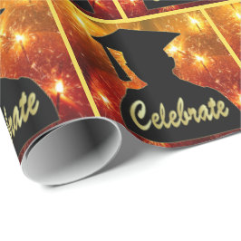 Afstuderen silhouet vieren op vuurwerk cadeaupapier