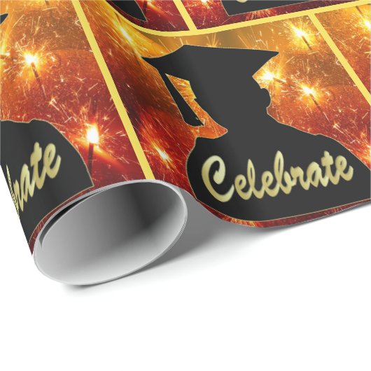 Afstuderen silhouet vieren op vuurwerk cadeaupapier (Rol Hoek)