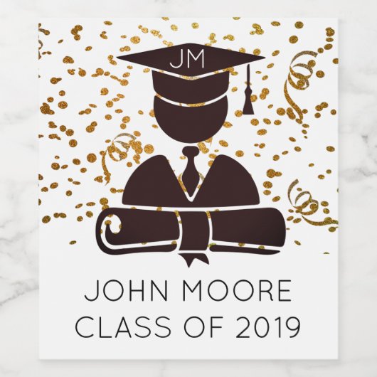 Afstuderen Silhouette Diploma en Confetti Wijn Etiket (Enkel label)