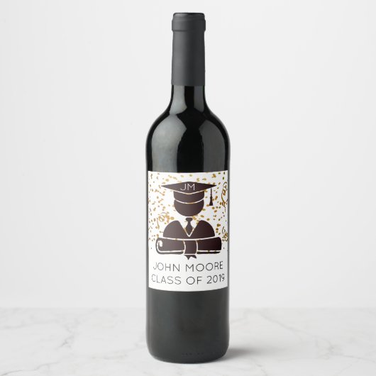 Afstuderen Silhouette Diploma en Confetti Wijn Etiket (Voorkant)