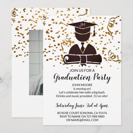 Afstuderen Silhouette met diploma's en Confetti Kaart (Voorkant / Achterkant)