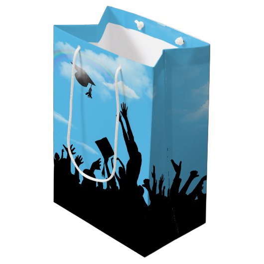 Afstuderen Silhouette met regenboog Medium Cadeauzakje (Voorkant Gekanteld)