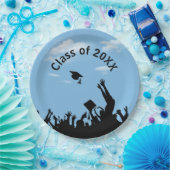 Afstuderen silhouettes op blauwe hemel papieren bordje (Feest)