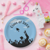 Afstuderen silhouettes op blauwe hemel papieren bordje (Feest)