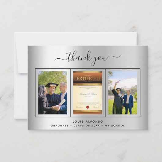 Afstuderen Silver afstuderen fotoscript Bedankkaart (Voorkant)