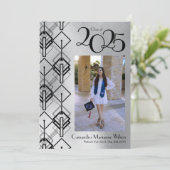 Afstuderen Silver Art Deco Black kondiging Kaart (Staand voorkant)