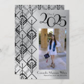 Afstuderen Silver Art Deco Black kondiging Kaart (Voorkant / Achterkant)