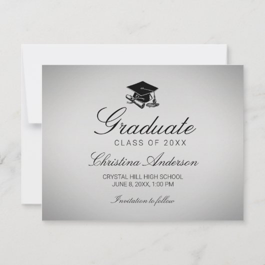 Afstuderen Silver Black Pet Diploma Save the Date Aankondiging (Achterkant)
