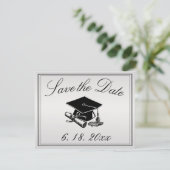 Afstuderen Silver Black Pet Diploma Save the Date Aankondiging (Staand voorkant)