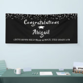 Afstuderen Silver Confetti Brush Script Zwart Spandoek (Beurs)