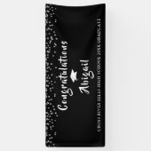 Afstuderen Silver Confetti Brush Script Zwart Spandoek (Verticaal)