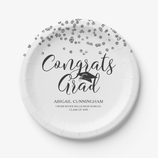 Afstuderen Silver Confetti Script CONGRATS AFSTUDE Papieren Bordje (Voorkant)