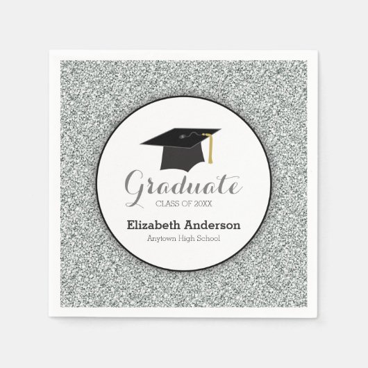 Afstuderen Silver Faux Glitter Servet (Voorkant)