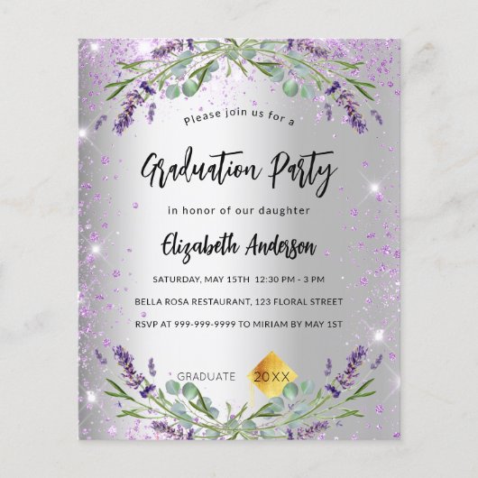 Afstuderen Silver lavender-begrotingsuitnodiging Flyer (Voorkant)