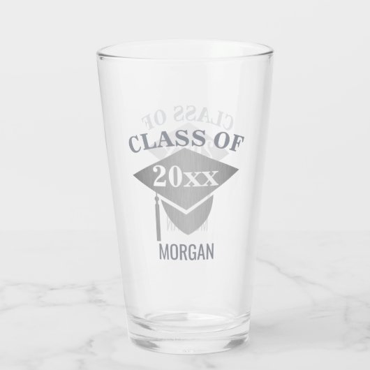Afstuderen Silver Mortarboard Tassel Fun Reunion Glas (Achterkant)