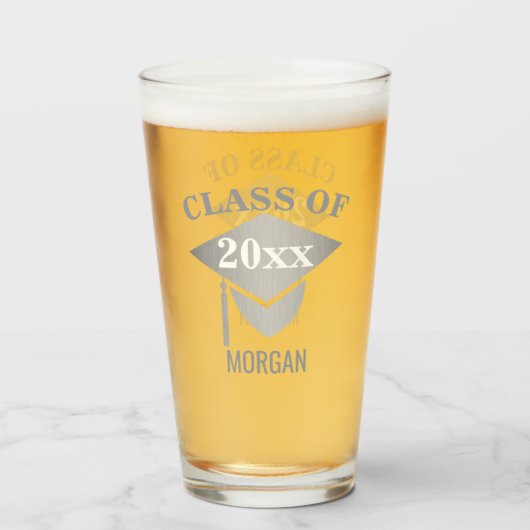 Afstuderen Silver Mortarboard Tassel Fun Reunion Glas (Voorkant gevuld)