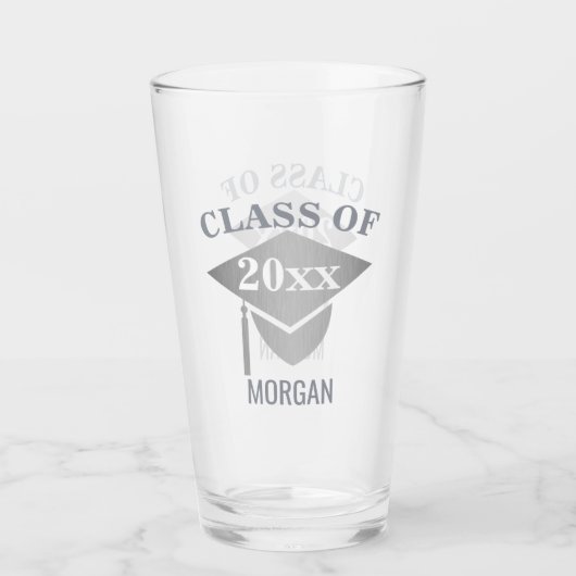 Afstuderen Silver Mortarboard Tassel Fun Reunion Glas (Voorkant)