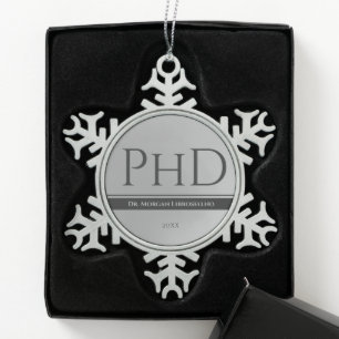 Afstuderen Silver Name Jaar PhD Tin Sneeuwvlok Ornament