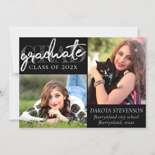 Afstuderen Silver-script | Borstel 2 foto Keepsake Magnetische Uitnodiging (Voorkant)