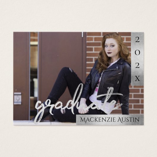 Afstuderen Silver-script | Penseelfoto aankondigin Visitekaartje (Voorkant)