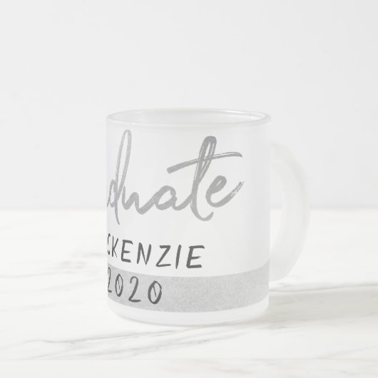 Afstuderen Silver-script | Trendy Faux Metallic Matglas Koffiemok (Voorkant rechts)