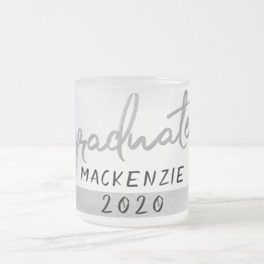 Afstuderen Silver-script | Trendy Faux Metallic Matglas Koffiemok (Center)