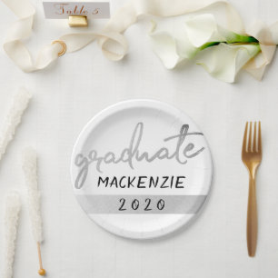 Afstuderen Silver-script   Trendy Faux Metallic Papieren Bordje