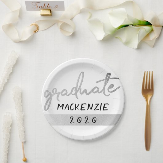 Afstuderen Silver-script | Trendy Faux Metallic Papieren Bordje (Huwelijk)