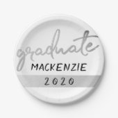 Afstuderen Silver-script | Trendy Faux Metallic Papieren Bordje (Voorkant)