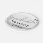 Afstuderen Silver-script | Trendy Faux Metallic Papieren Bordje (Gekanteld)