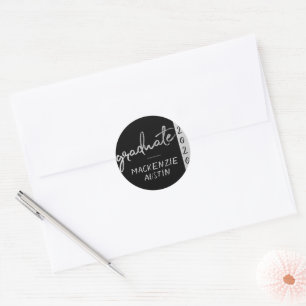 Afstuderen Silver-script Trendy Faux Metallic Ronde Sticker