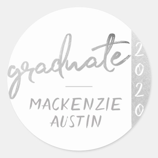 Afstuderen Silver-script | Trendy Faux Metallic Ronde Sticker (Voorkant)