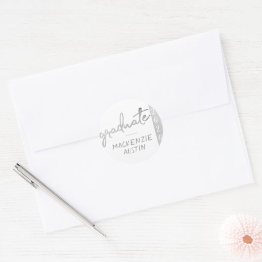 Afstuderen Silver-script | Trendy Faux Metallic Ronde Sticker (Envelop)