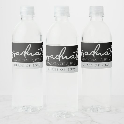 Afstuderen Silver-script | Trendy Faux Metallic Waterfles Etiket (Flessen)