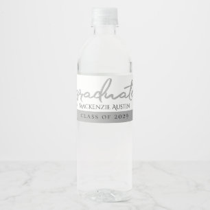 Afstuderen Silver-script   Trendy Faux Metallic Waterfles Etiket