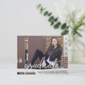 Afstuderen Silver-script | Trendy foto uitnodiging Briefkaart (Staand voorkant)