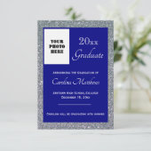 Afstuderen Silver Sparkle Navy Blue Aankondiging (Staand voorkant)
